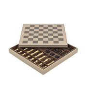 Pinetti Chess & Checkers Game Board – luksus 41 × 41 cm skak- og damespil i valnød & ægte læder