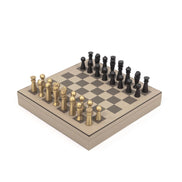 Pinetti Chess & Checkers Game Board – luksus 41 × 41 cm skak- og damespil i valnød & ægte læder