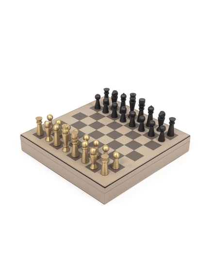 Pinetti Chess & Checkers Game Board – luksus 41 × 41 cm skak- og damespil i valnød & ægte læder