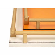 Pinetti Robert Bakke – firkantet serveringsbakke i håndlavet italiensk læder og metalfinish, 28 × 28 til 69 × 69 cm