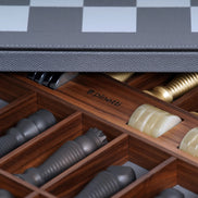 Pinetti Chess & Checkers Game Board – luksus 41 × 41 cm skak- og damespil i valnød & ægte læder