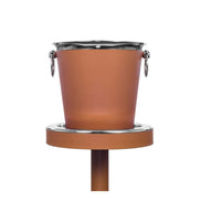 Pinetti – komplet is- og serveringssæt i børstet stål med ægte kalveskindslæder, stående Ø 27 × H 65 cm + champagnecooler