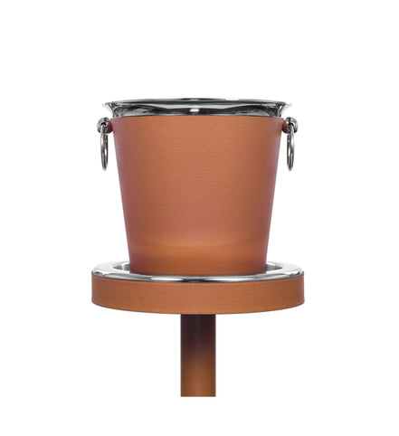 Pinetti – komplet is- og serveringssæt i børstet stål med ægte kalveskindslæder, stående Ø 27 × H 65 cm + champagnecooler