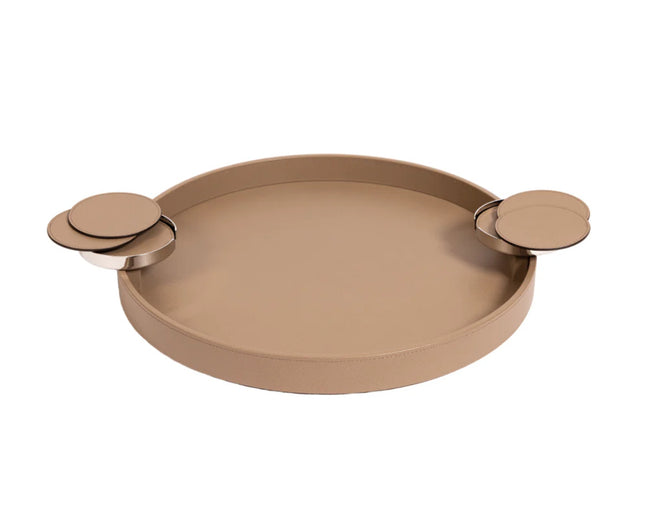 Pinetti Dioniso Rund Bakke – håndlavet i italiensk ægte læder med metal coaster-holdere (Ø 35/Ø 45 cm)
