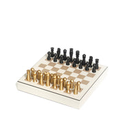 Pinetti Chess & Checkers Game Board – luksus 41 × 41 cm skak- og damespil i valnød & ægte læder