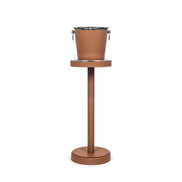 Pinetti – komplet is- og serveringssæt i børstet stål med ægte kalveskindslæder, stående Ø 27 × H 65 cm + champagnecooler