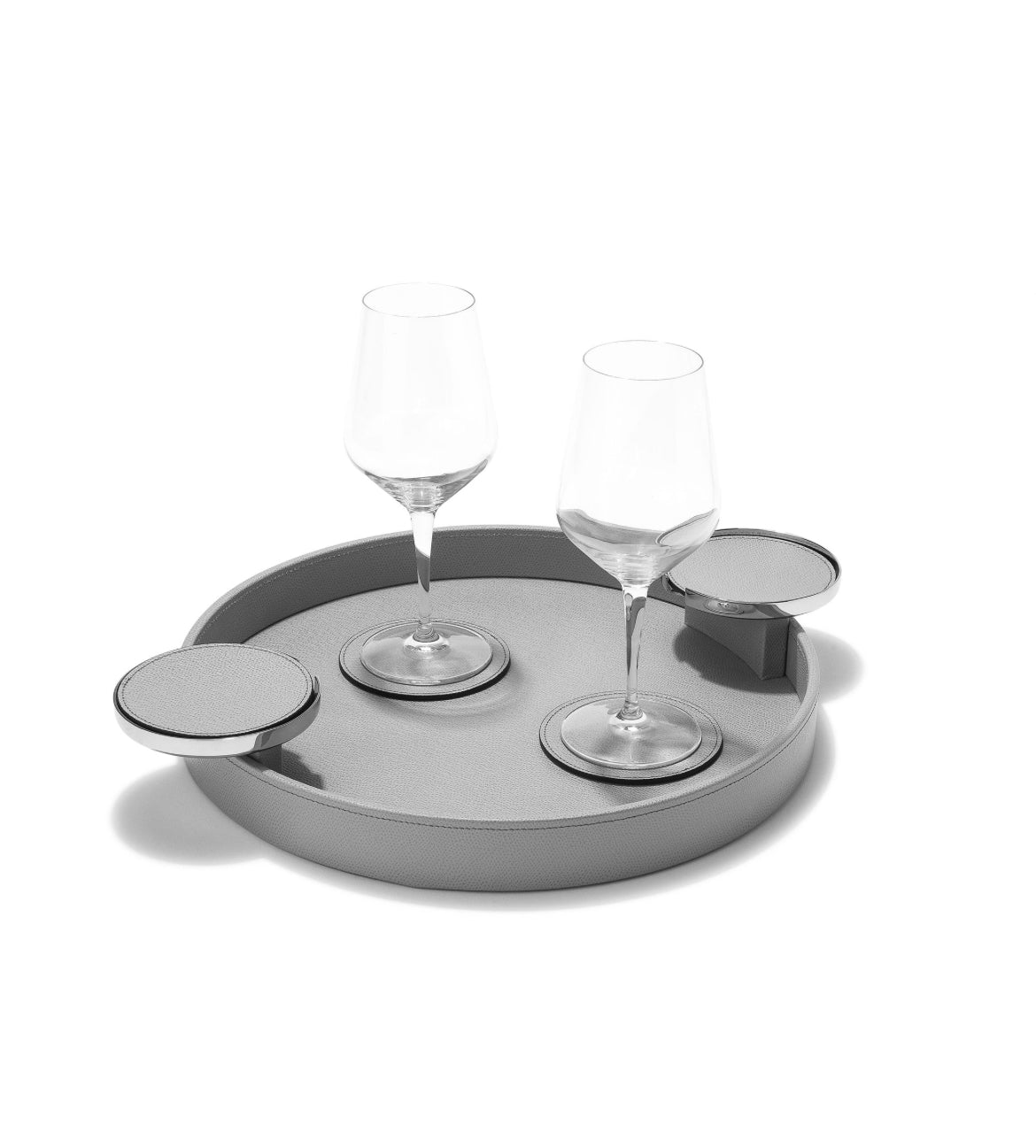 Pinetti Dioniso Rund Bakke – håndlavet i italiensk ægte læder med metal coaster-holdere (Ø 35/Ø 45 cm)