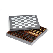 Pinetti Chess & Checkers Game Board – luksus 41 × 41 cm skak- og damespil i valnød & ægte læder