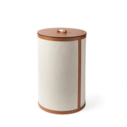 Pinetti Pisa Tower – elegant opbevaringstårn i cognacfarvet læder og beige stof, håndlavet italiensk design til bolig og kontor