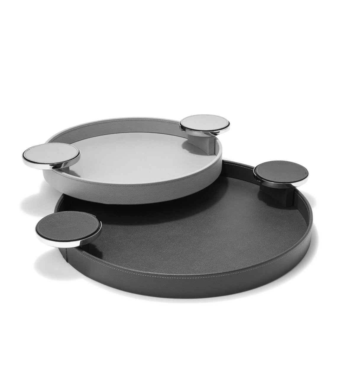 Pinetti Dioniso Rund Bakke – håndlavet i italiensk ægte læder med metal coaster-holdere (Ø 35/Ø 45 cm)