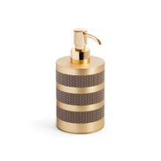 Pinetti Saturno Badeværelses-sæt – børsteholder & stor opbevaringsæske i satinbørstet messing og ægte italiensk læder