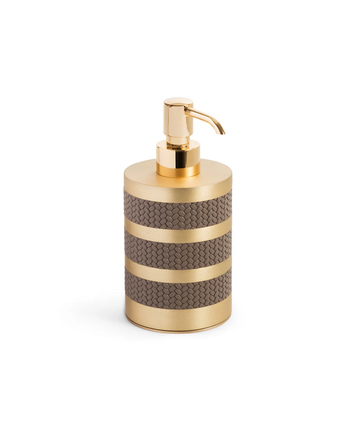 Pinetti Saturno Badeværelses-sæt – børsteholder & stor opbevaringsæske i satinbørstet messing og ægte italiensk læder