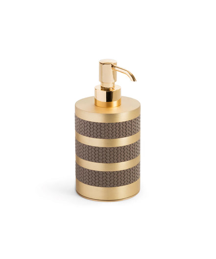 Pinetti Saturno Badeværelses-sæt – børsteholder & stor opbevaringsæske i satinbørstet messing og ægte italiensk læder