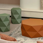 Pinetti Euclide Sofabord Ø 70 × H 32 cm – geometrisk design i genanvendt læder, håndlavet italiensk møbel