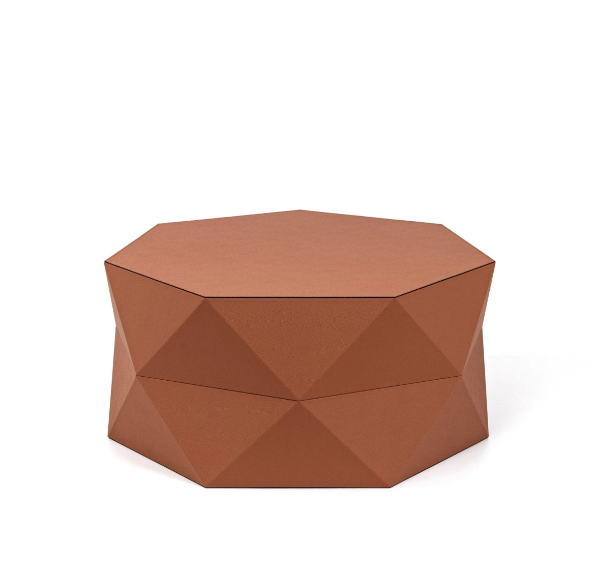 Pinetti Euclide Sofabord Ø 70 × H 32 cm – geometrisk design i genanvendt læder, håndlavet italiensk møbel