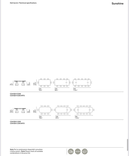 Calligaris SUNSHINE Bord – rektangulært spisebord med metal fod i U- og L-form, udtrækkeligt