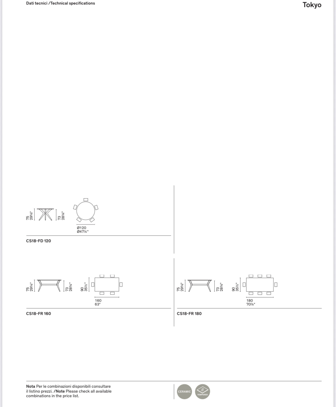 Calligaris TOKYO Spisebord – 160 × 90 cm rektangulært bord + Ø 120 cm rundt bord, massiv bøgetræfod, top i hærdet glas eller keramik