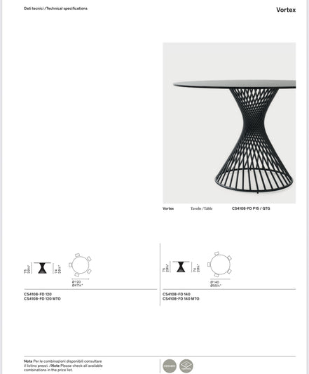 Calligaris VORTEX Bord Ø120 cm – rundt spise-/mødebord i hærdet glas eller glass-keramik med spiralformet metalfod