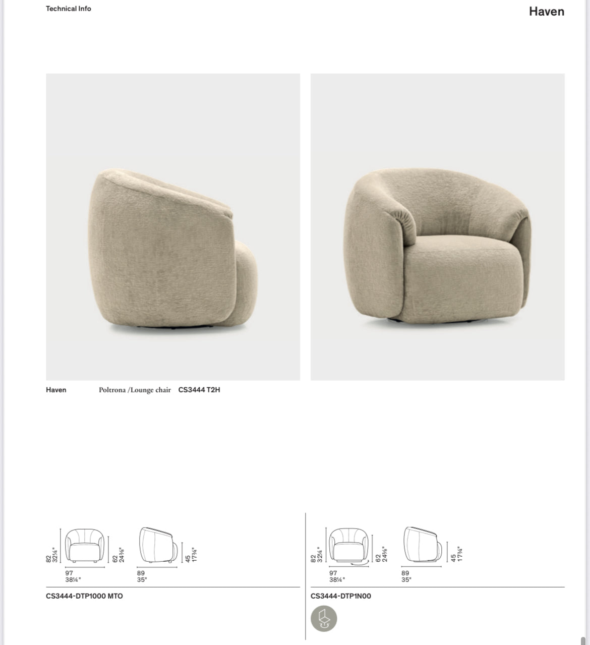 Calligaris Haven Lounge Stol – polstret loungestol med drejefod, bløde afrundede former og omfavnende armlæn.