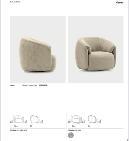 Calligaris Haven Lounge Stol – polstret loungestol med drejefod, bløde afrundede former og omfavnende armlæn.