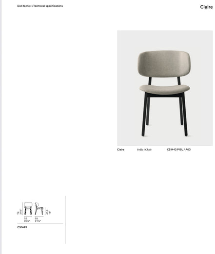 Calligaris CLAIRE Spisebordsstol – polstret stol med sæde og ryg i stof/læder, massiv asketræsramme, designet af Orlandini