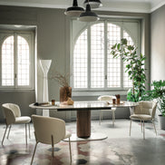 Calligaris CAMEO – oval udtrækkelig spise-/mødebord med central kolonne i metal og top i keramik eller træ