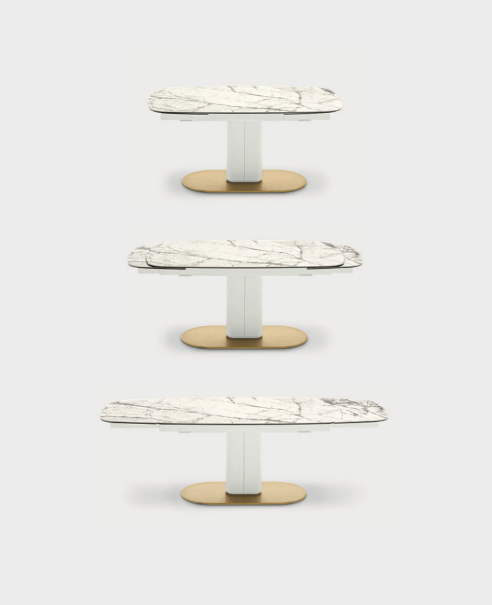 Calligaris CAMEO – oval udtrækkelig spise-/mødebord med central kolonne i metal og top i keramik eller træ