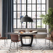 Calligaris ORBITAL – udtrækkeligt spisebord med oval form og central fod, designet af Pininfarina  ￼