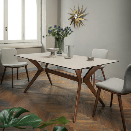 Calligaris TOKYO Spisebord – 160 × 90 cm rektangulært bord + Ø 120 cm rundt bord, massiv bøgetræfod, top i hærdet glas eller keramik