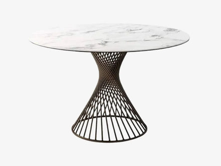 Calligaris VORTEX Bord Ø120 cm – rundt spise-/mødebord i hærdet glas eller glass-keramik med spiralformet metalfod