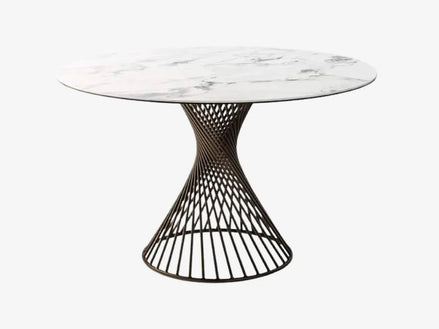 Calligaris VORTEX Bord Ø120 cm – rundt spise-/mødebord i hærdet glas eller glass-keramik med spiralformet metalfod