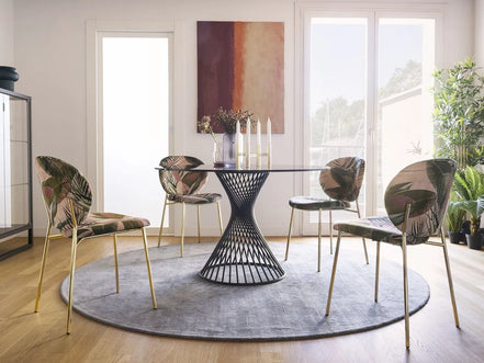 Calligaris VORTEX Bord Ø120 cm – rundt spise-/mødebord i hærdet glas eller glass-keramik med spiralformet metalfod