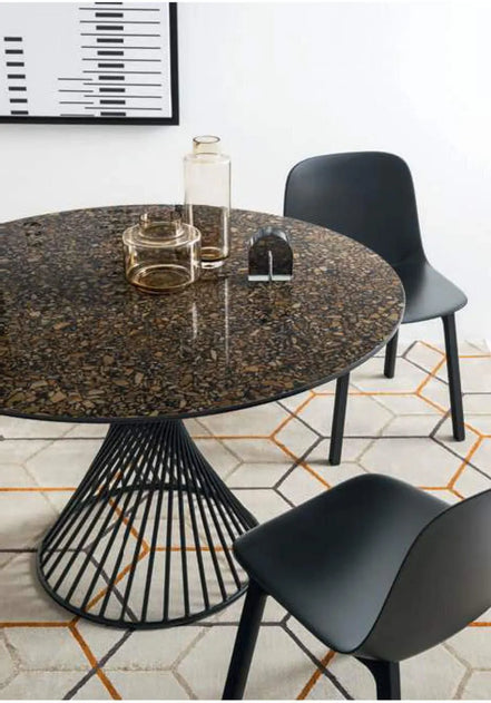 Calligaris VORTEX Bord Ø120 cm – rundt spise-/mødebord i hærdet glas eller glass-keramik med spiralformet metalfod